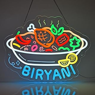 Biryani Neon Sign, Neon Lights Hanging Wall Art Decoration for Indian Restaurant Cuisine Spice Market Eatery Kitchen Home Decor,USB Powered,Ultra Bright & Dimmable,16.14×12.6Inches