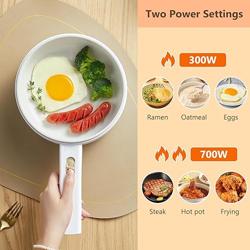 Miniatura 3 de Olega Olla eléctrica de 1.6L, antiadherente, mini olla eléctrica para ramen, sartén portátil para ramen, huevos, sopa, olla caliente, avena
