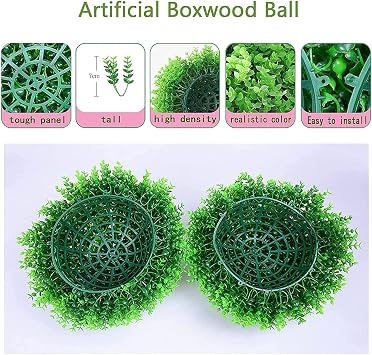 Artificial Boxwood Ball 18inch, Topiary Ball Artificial Outdoor Boxwood Decorative Balls, Artificial Green Grass Ball for Backyard, Balcony, Garden, Wedding Party, Home Office