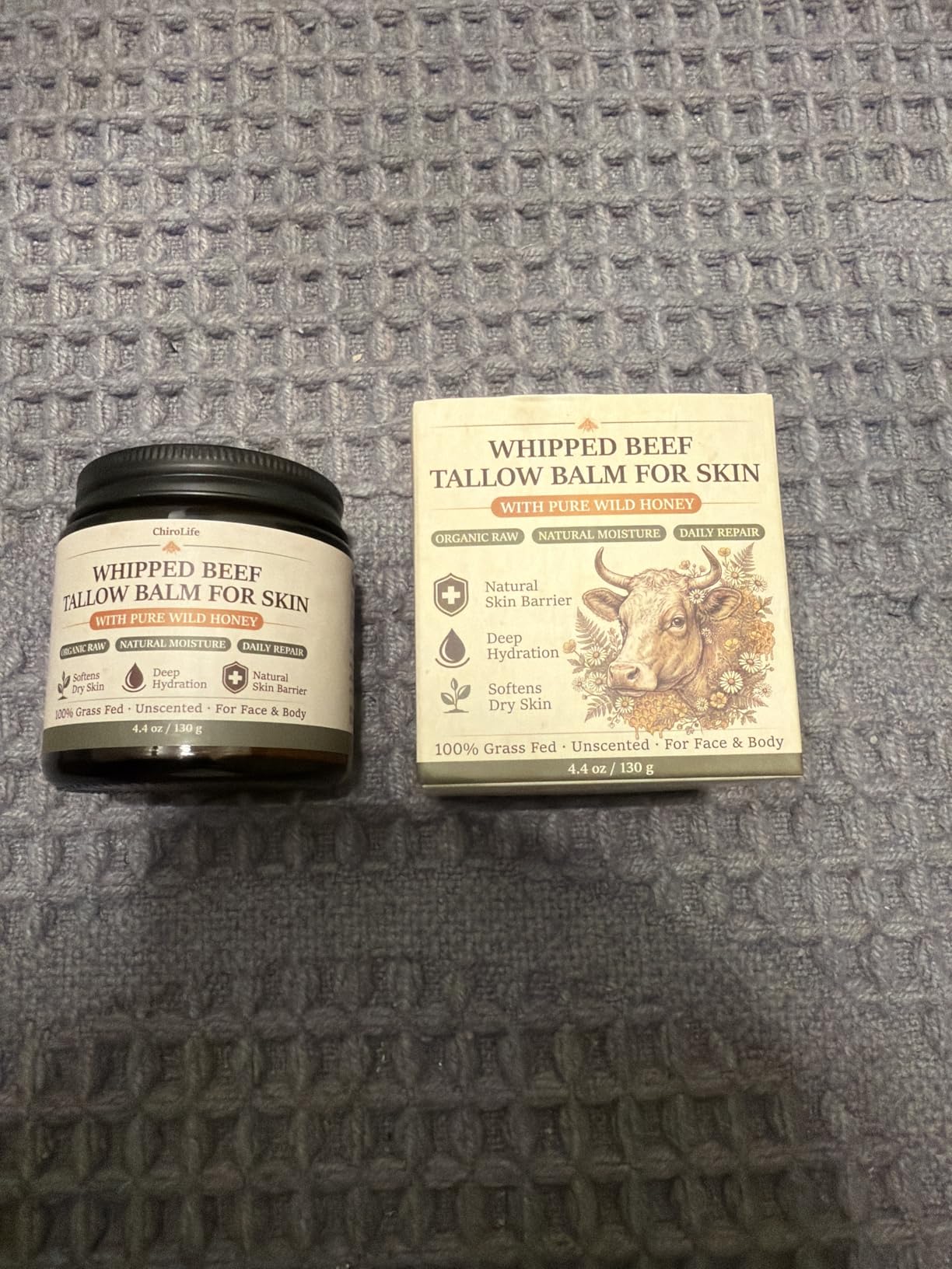 ChiroLife Beef Tallow for Skin – Whipped Tallow and Honey Balm for Face & Body, Grass-Fed Deep Moisturizing Cream, Non-Comedogenic Natural Moisturizer for Dry & Sensitive Skin, 4.4 oz