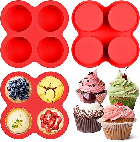 Miniatura 1 de Paquete de 2 moldes para freidora de aire, moldes para mordeduras de huevo, 4 tazas de moldes redondos de silicona para horno, freidora de aire y