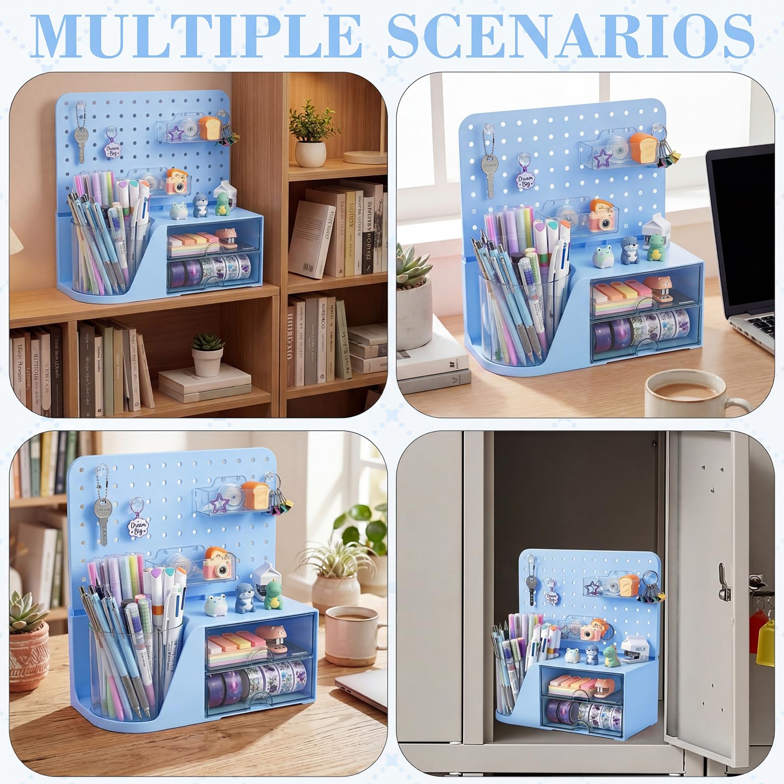 Novabright Schreibtisch-Organizer mit Schubladen, drehbarer Stifthalter mit 5 Steckplätzen und Stecktafel, Geschenk für Schulanfang und Schulanfang, multifunktionale Schreibtischaufbewahrung für