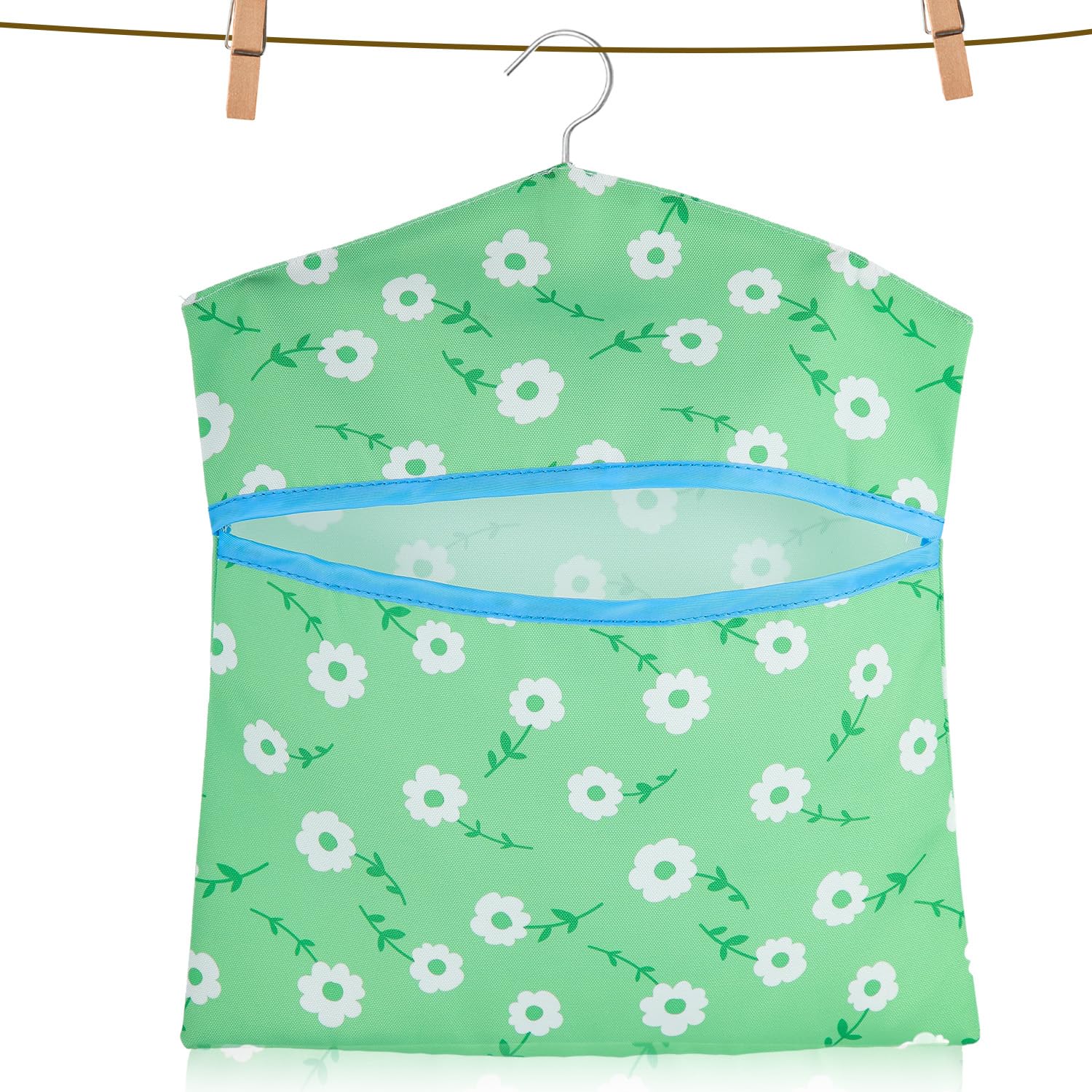 Dszemie Peg Bags for Washing Line with Hanging Pegs Bag, Flower Print Clothes Peg Bag Washing Line with Hanger Waterproof, Reusable Clothes PegHolder, Easy Hanging Hook for Storage Pouch Hanger