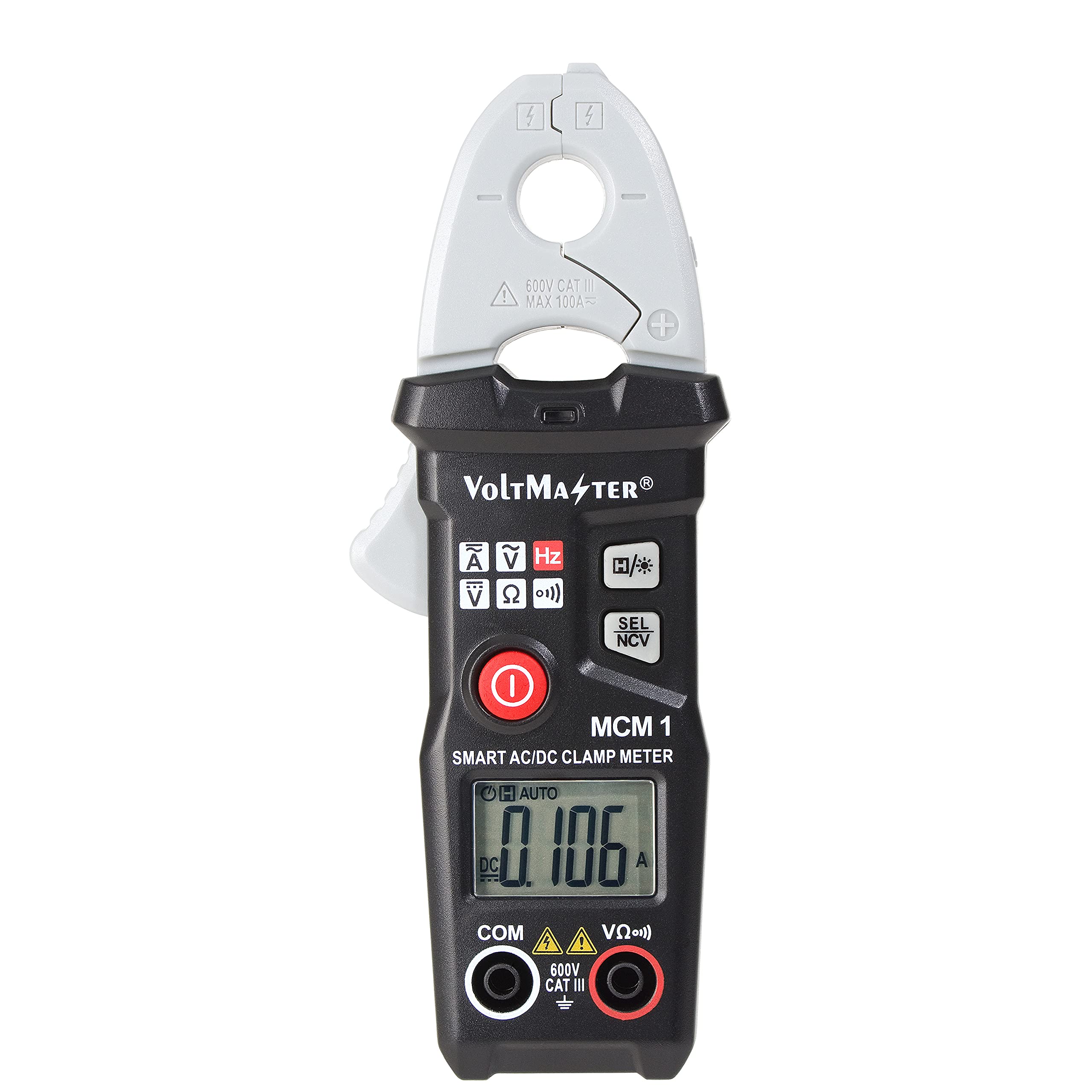 Voltmaster MCM 1 Pinza amperimétrica digital en miniatura CAT III 600 V (medición de corriente CA/CC, robusto, retención de datos, apagado automático, plástico ABS), negro/gris