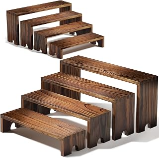 8 Pack Wooden Tiered Display Stands Stackable Pine Wood Toy Display Risers, Suitable for Vendor Events, Cosmetic & Perfume Display Tools, Kitchen Spice Storage, Cupcake Stands, Wooden Dessert Table Sets, Vendor Booth Displays, Outdoor Party Food Displays (Sizes: 12 Inches, 11.2 Inches, 10.4 Inches, 9.6 Inches)