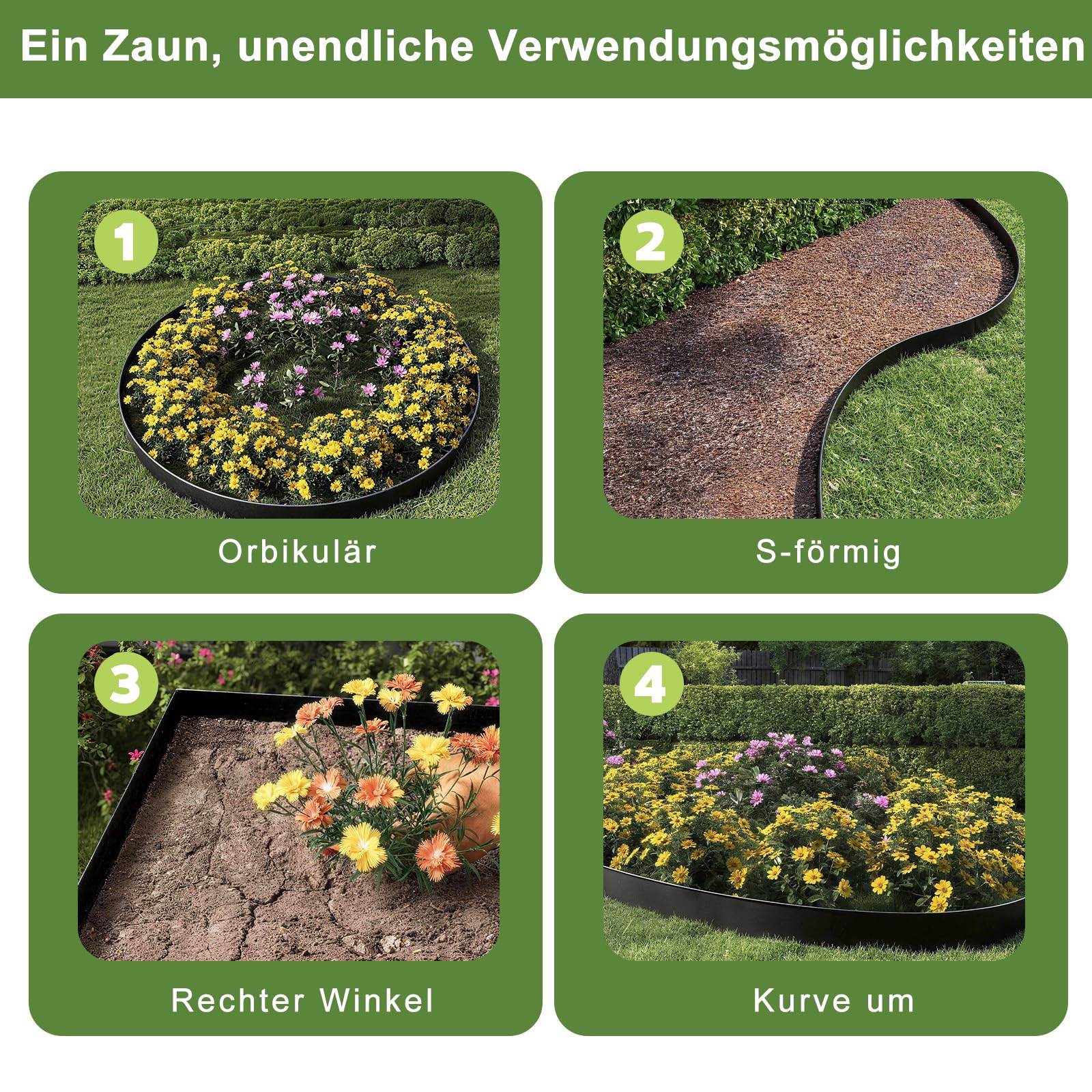 ACXIN Metall Rasenkante 15 cm hoch, verzinkte Oberfläche, Vielseitige Beeteinfassung für Rindenmulch, als Mähkante oder Baumring, Robust, Flexibel und Schnell zu Installieren(Schwarz, 20M)