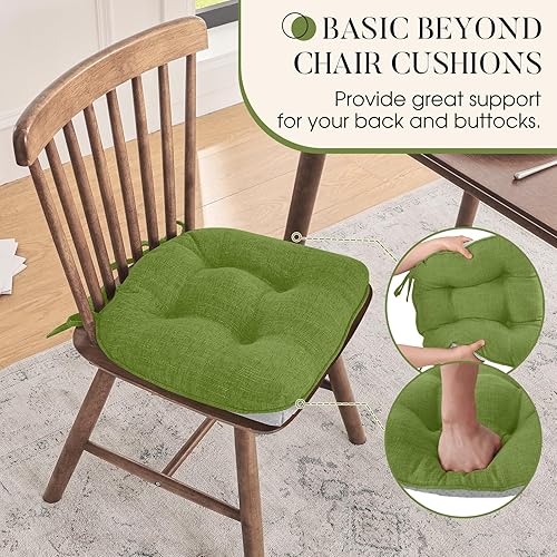 Miniatura 4 de Basic Beyond Cojines para sillas de comedor, 4 unidades, cojines de espuma viscoelástica con lazos y respaldo antideslizante, 15.5 x 15.5 pulgadas,