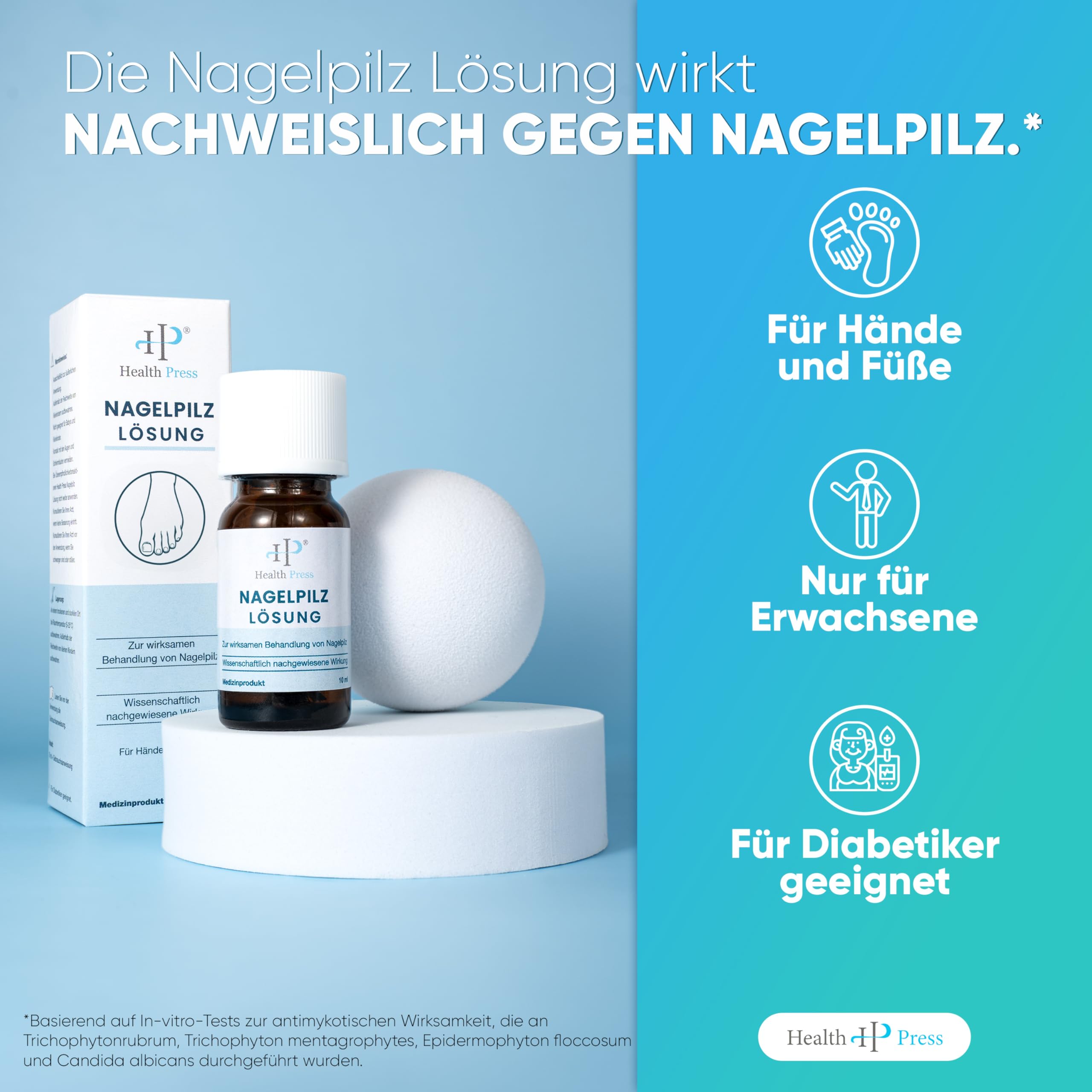Health Press® Środek do usuwania grzybicy paznokci – 10 ml płyn przeciw grzybicy paznokci – do stóp i dłoni – kuracja do paznokci dla diabetyków – środek grzybiczy paznokci do