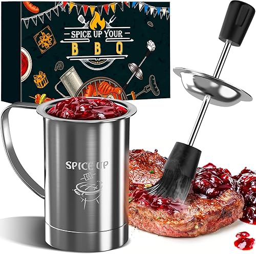 Regalos de parrilla para hombres, accesorios para fumadores, juego de olla de salsa de barbacoa y cepillo para untar, accesorios de cocina geniales,