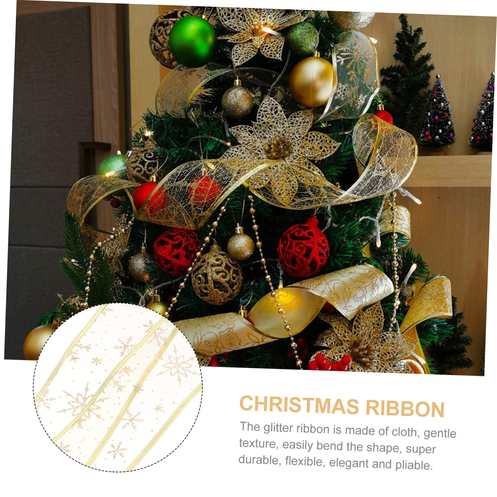 Lurrose 12 Stück Weihnachtsband Golddekorationen Weihnachtsschleifen Bänder Schneeflockenbänder Drahtband Weihnachtsband Netzband Für Roségold Gold Drahtband Stoff Golden