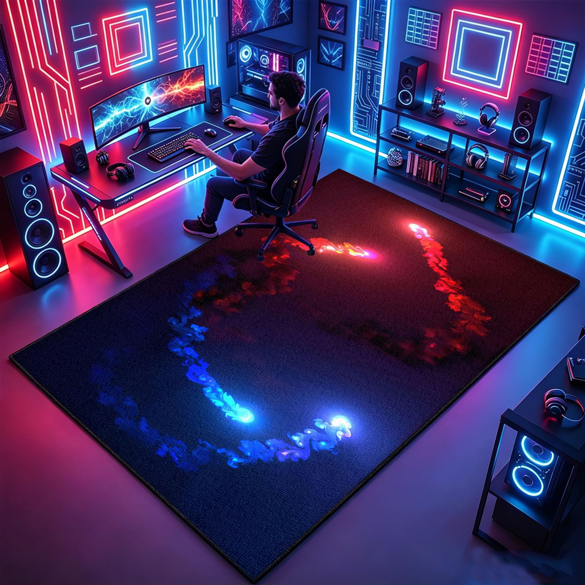 Tapis chambre ado gamer 3d 200x270 cm antidérapant pour déco garçon