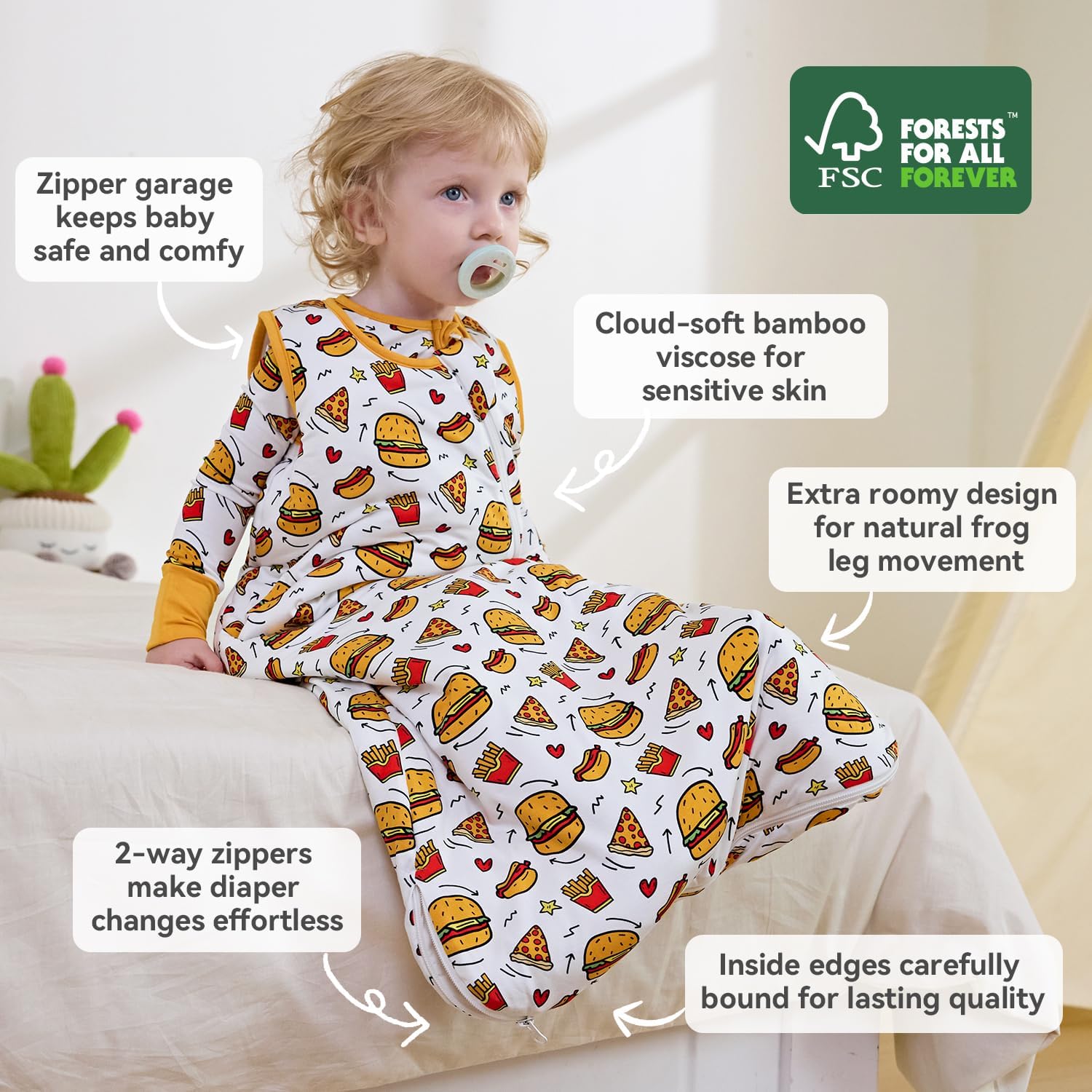 babee Reshinee Bamboo Viscose Sleep Sack for Babies and Toddlers 1.0 Tog Wearable Blanket 2-Way Zipper Baby Shower Gifts