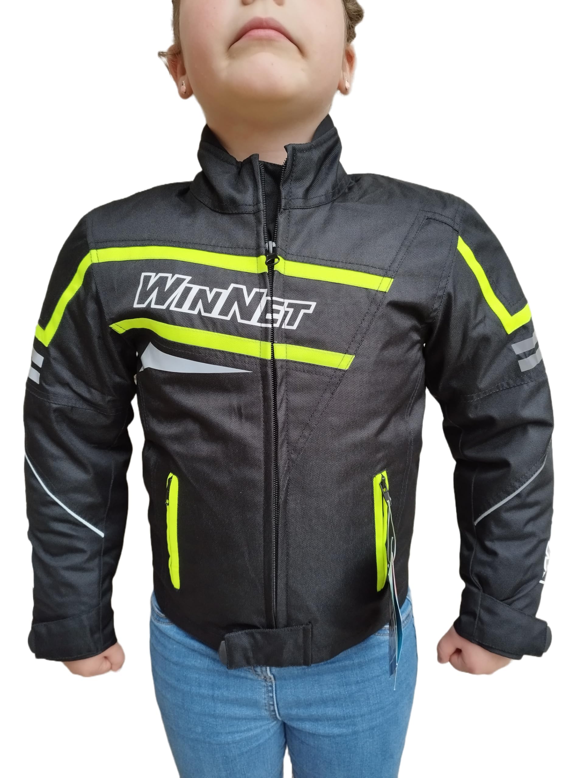 WinNet Giacca Giubbotto moto bimbo bambino ragazzo 6 8 10 12 14 anni cordura anti acqua pioggia impermeabile protezioni omologate CE gomiti spalle schiena