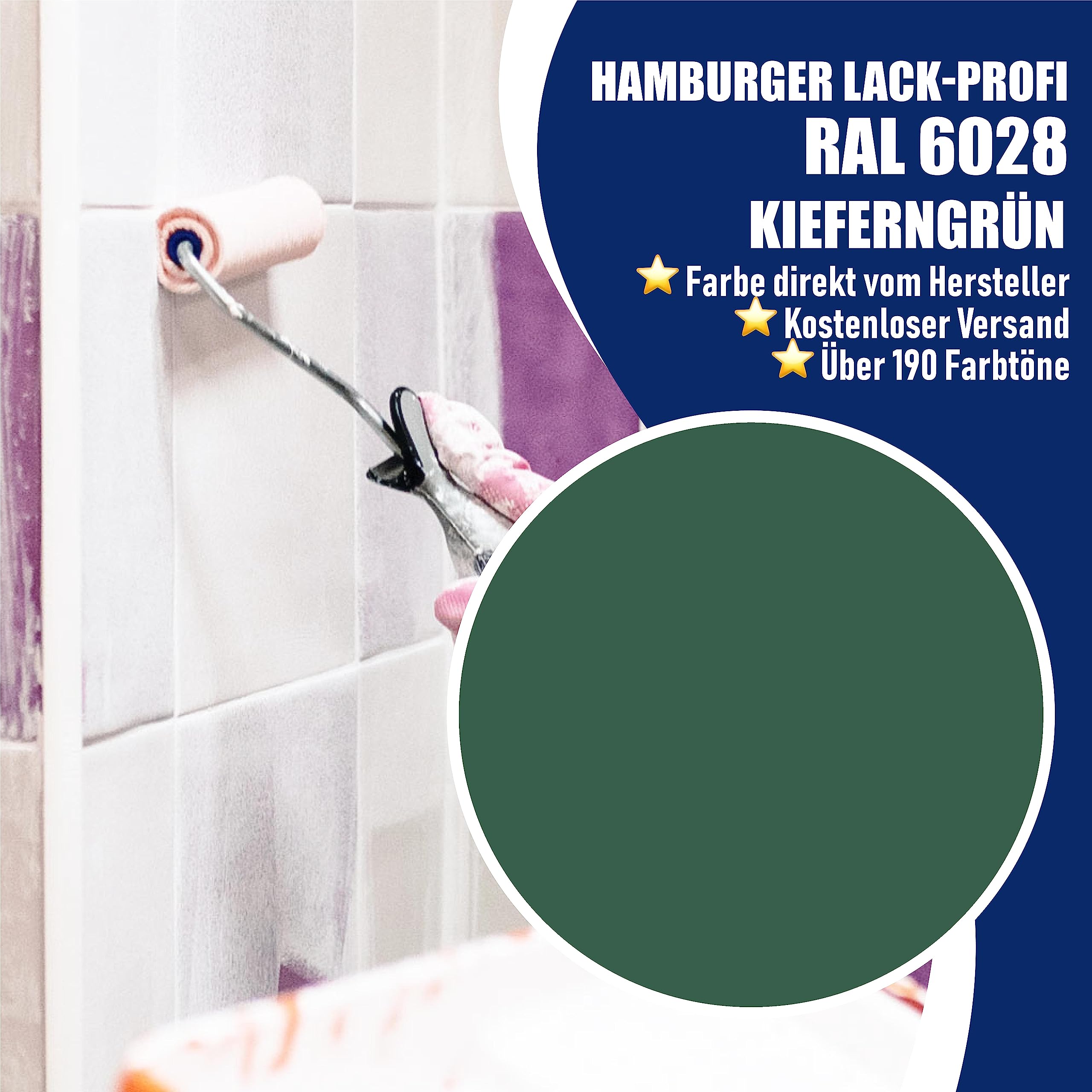 Hamburger Lack-Profi Fliesenlack GLÄNZEND Kieferngrün RAL 6028 Grün Fliesenfarbe (1 L)