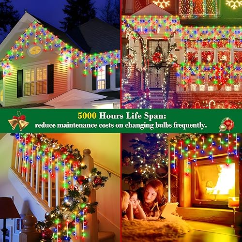 Miniatura 9 de Luces de Navidad de 132 pies para decoración al aire libre, 1280 LED 8 modos de luces de hadas con 240 gotas, temporizador impermeable con función