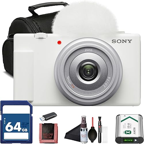 Sony ZV-1 Cámara Digital para Vlogging Blanca (DCZV1/W) – Sensor de 20.1 MP 1”, Lente ZEISS de 24–70 mm, Video 4K HDR, Pantalla Flip con Tarjeta de