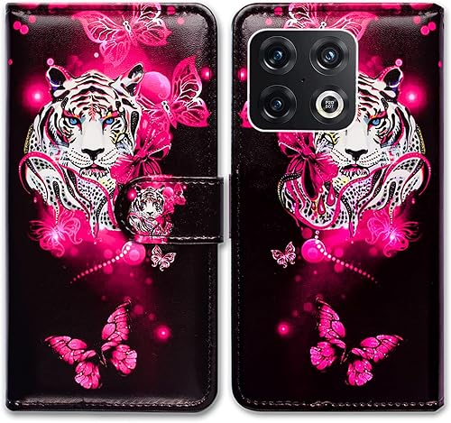 Bcov OnePlus 10 Pro 5G - Funda de piel con tapa para teléfono con diseño de mariposa de tigre blanco, con soporte para ranura para tarjetas, soporte
