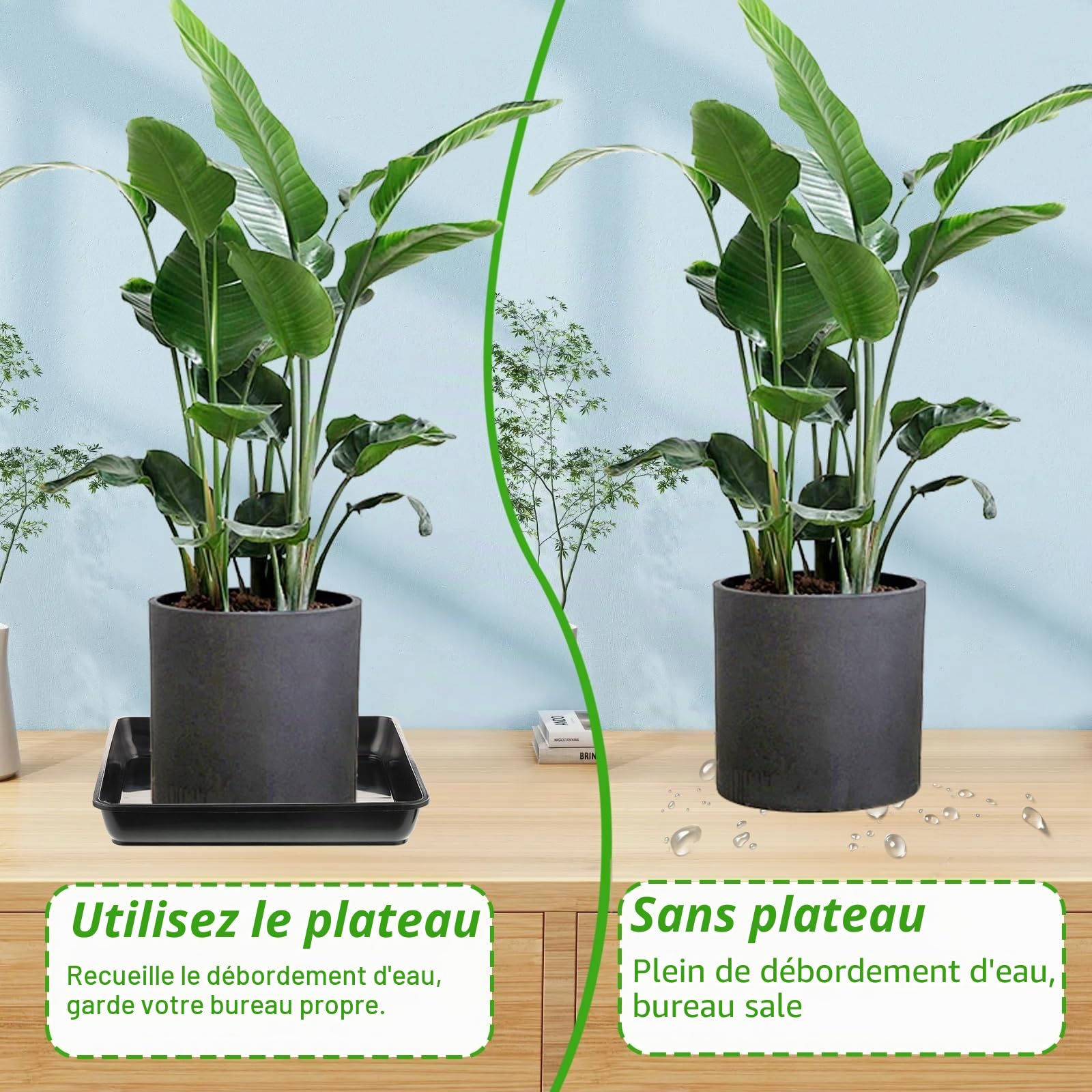 Lot de 10 soucoupes de pot de fleurs, carrés, en plastique, 20 x 20 cm