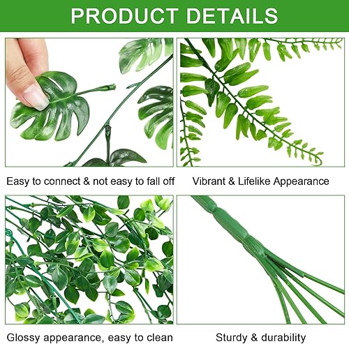 Miniatura 3 de Riceshoot 24 plantas colgantes artificiales, 8 estilos, plantas artificiales colgantes realistas, eucalipto, plantas de pared falsas, helechos,