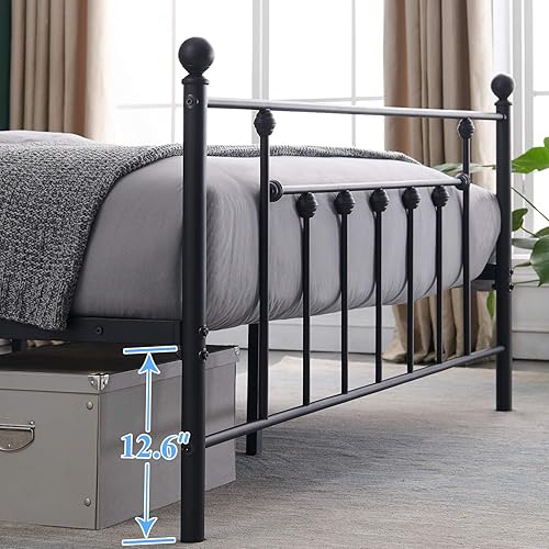 Miniatura 6 de VECELO - Base de cama de tamaño matrimonial de alta calidad, base de colchón con plataforma de metal, repuesto con cabecero estilo victoriano Mate