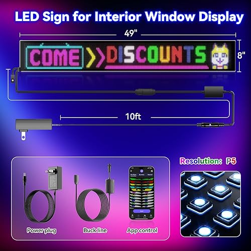 Vista 28 de GOTUS Señal LED programable,Signos digitales flexibles de desplazamiento,Señal de coche LED,Control por Bluetooth APP Control,Texto de diseño DIY