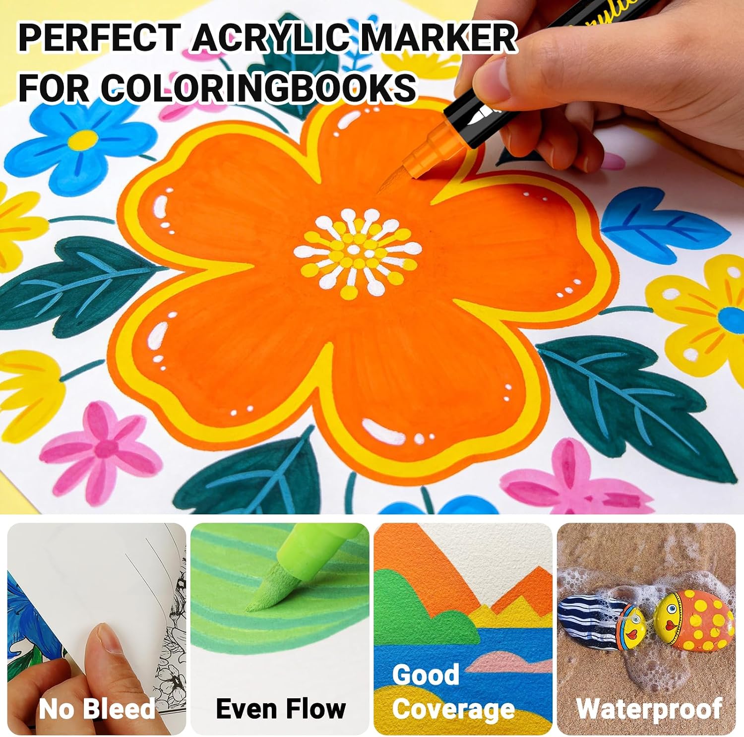 JR.WHITE 36 Colors Dual Tip Acrylic Paint Markers – Fine & Brush Pens for Halloween Pumpkin Painting, Rock Painting, Wood, Ceramic, Halloween Crafts | Quick-Dry, High-Coverage Opaque Ink | Great Gift image 3