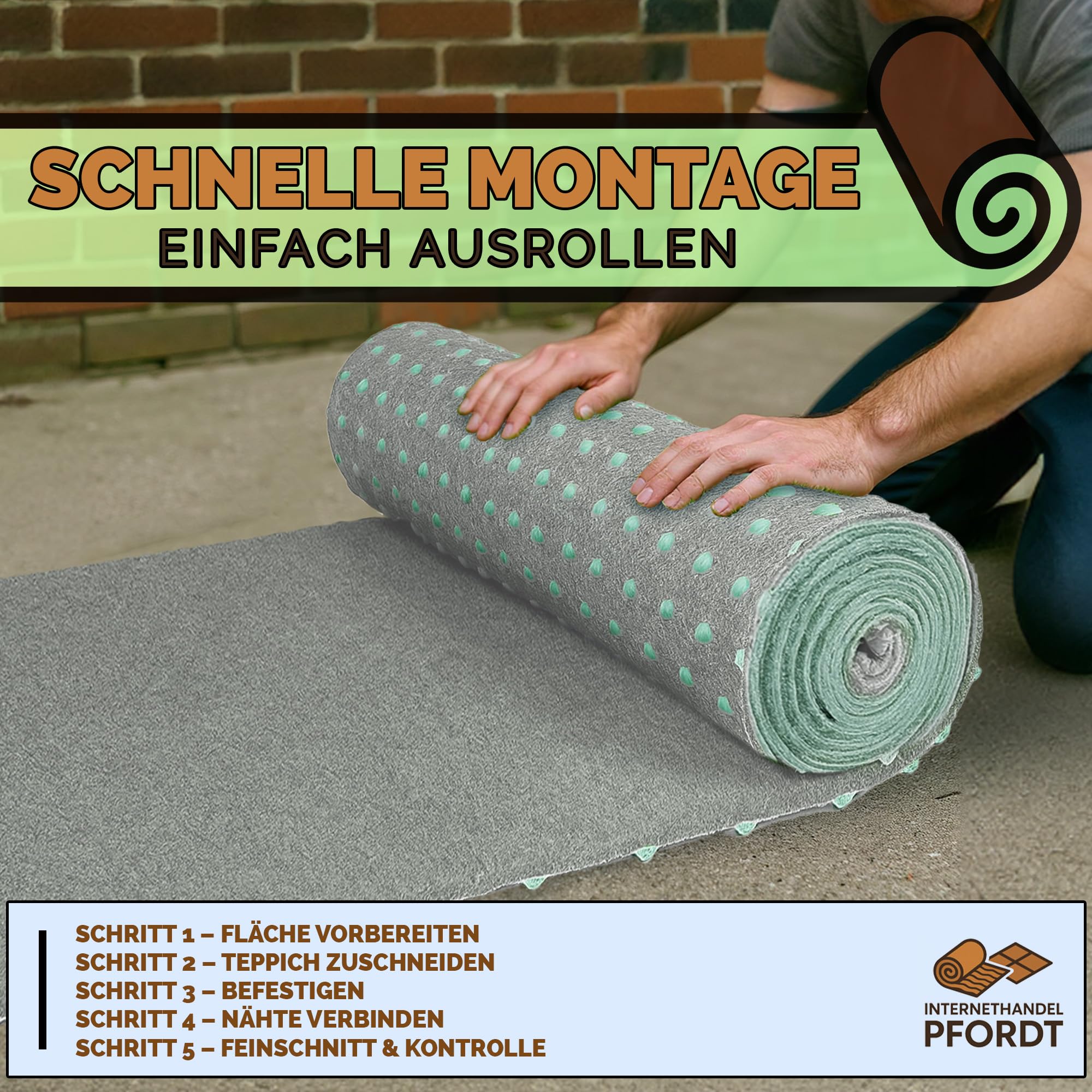 Kunstrasen 350x400 cm Grau, Rasenteppich mit Noppen, Outdoor Teppich wetterfest und pflegeleicht für Balkon, Terrasse und Garten