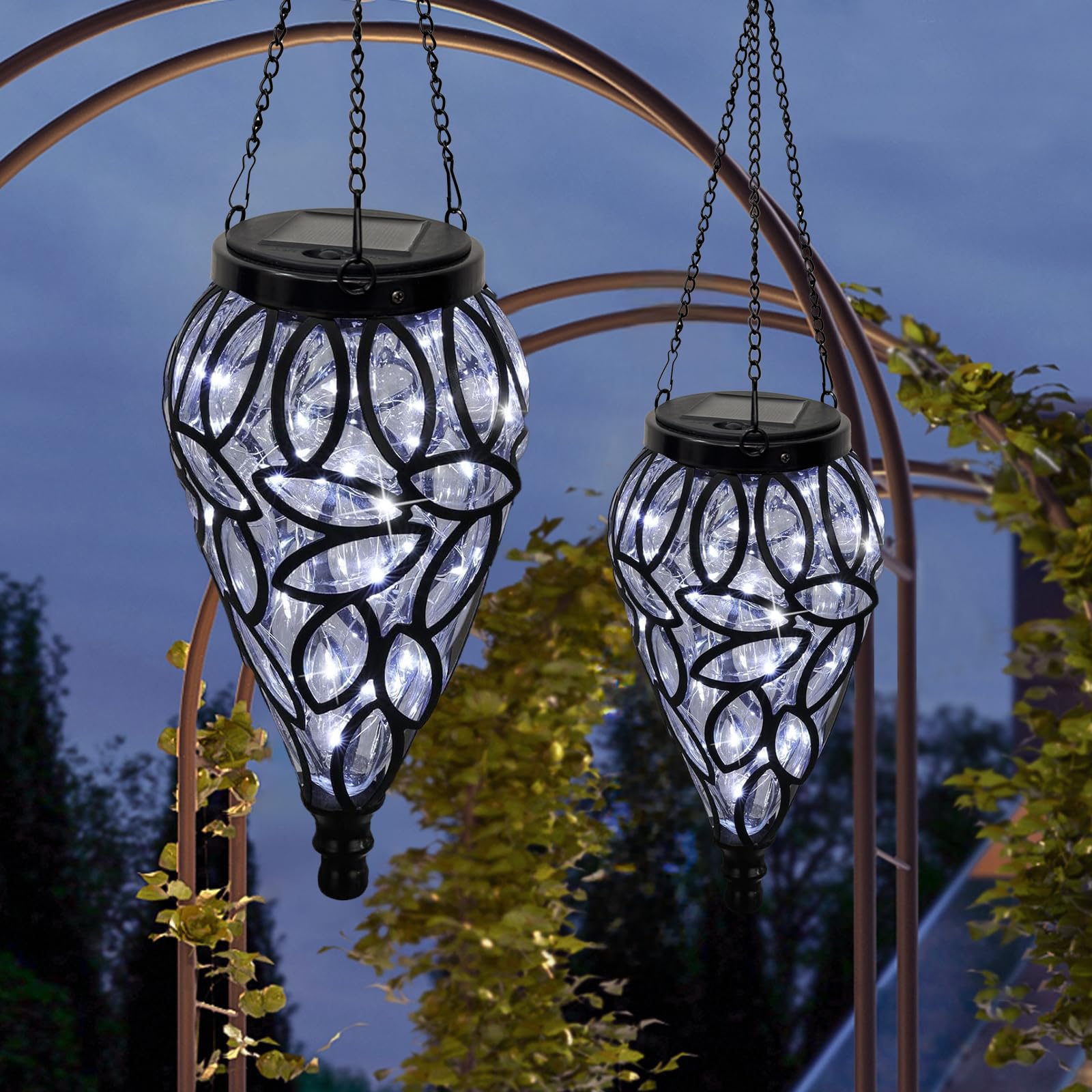 Solar-Hängelaterne für den Außenbereich, Solarlaternen, dekorativ, für den Außenbereich, reißförmig, 15 LEDs, kaltweiß, Hängeleuchten mit S-Haken, Dekoration im Garten, Hof, Weg, transparent