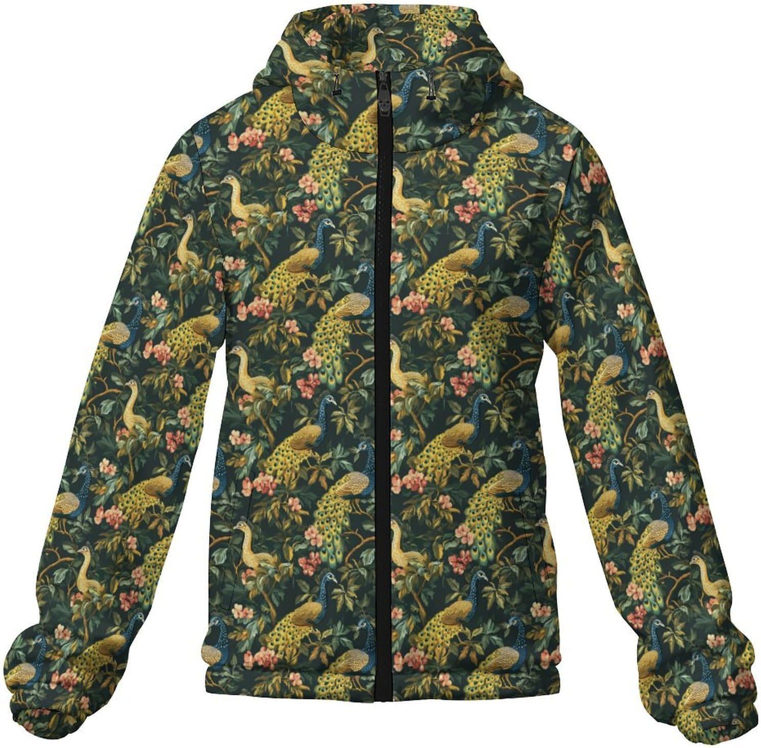 Peacock Men's Windbreaker Jacket Lightweight Hooded Windbreaker Coat with Pockets