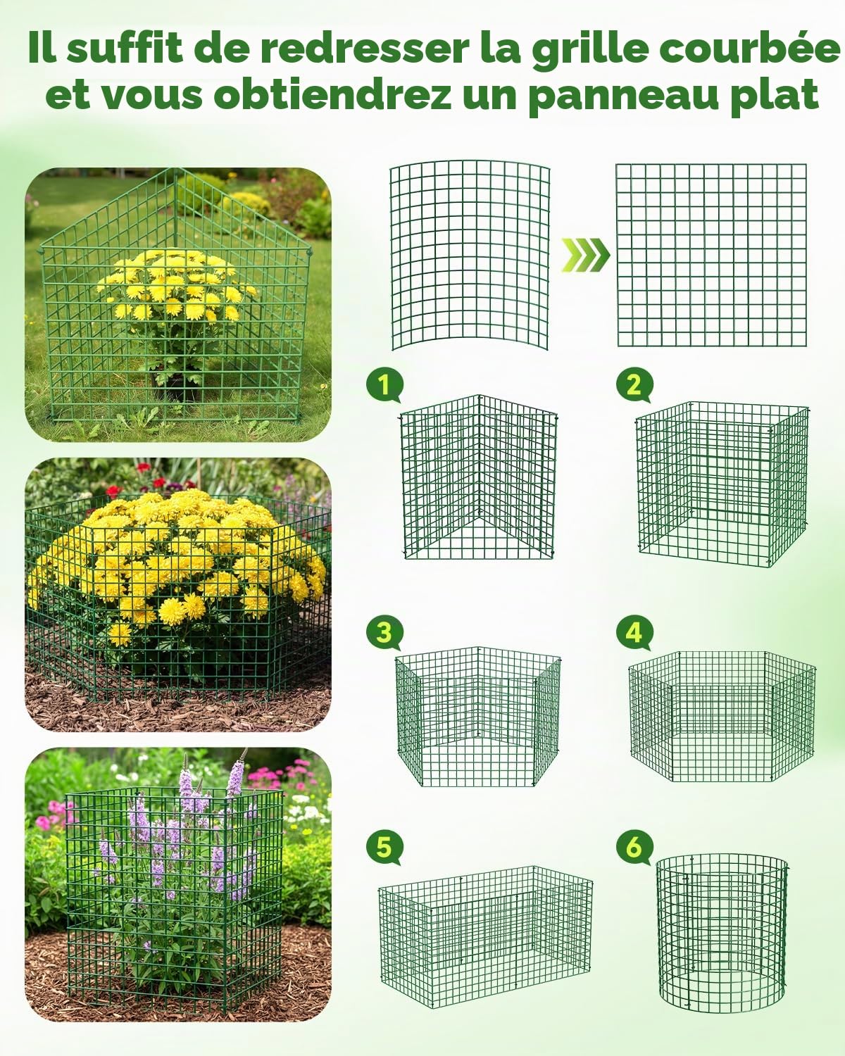 Lot de 10 grilles de protection pour plantes avec couvercle, 33 cm de haut, en métal vert, cage de protection pour plantes avec gants, serre-câbles et piquets de terre, protection