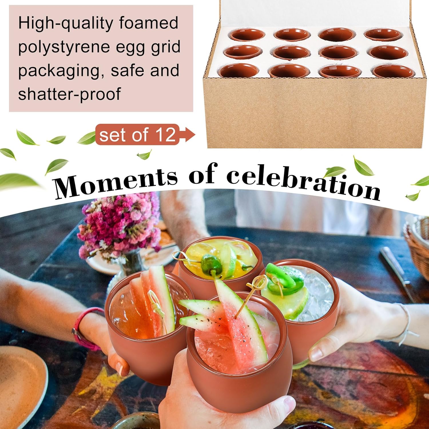 Nuogo 12 Pcs 12 oz Cantaritos De Barro Mexicanos Cantaritos Shooters Taco Tuesday Mexican Clay Cup Cocktail Cups for Tequila Margaritas Mojitos Tazas