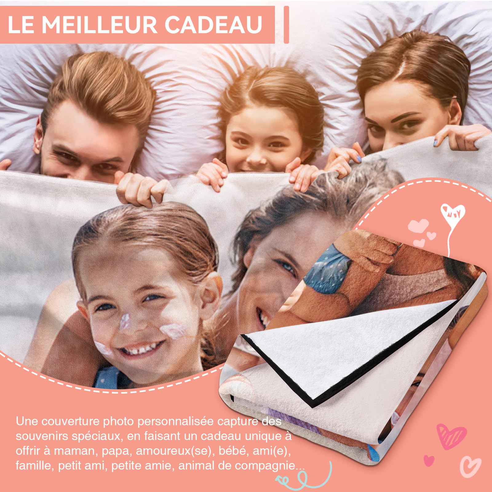 Bemaystar Plaid Personnalisé Texte Photo - Cadeau Personnalisé, Couverture Personnalisée, Plaid Photo pour Maman, Papa, Fête des mères Cadeau Anniversaire Femme-9 Photos