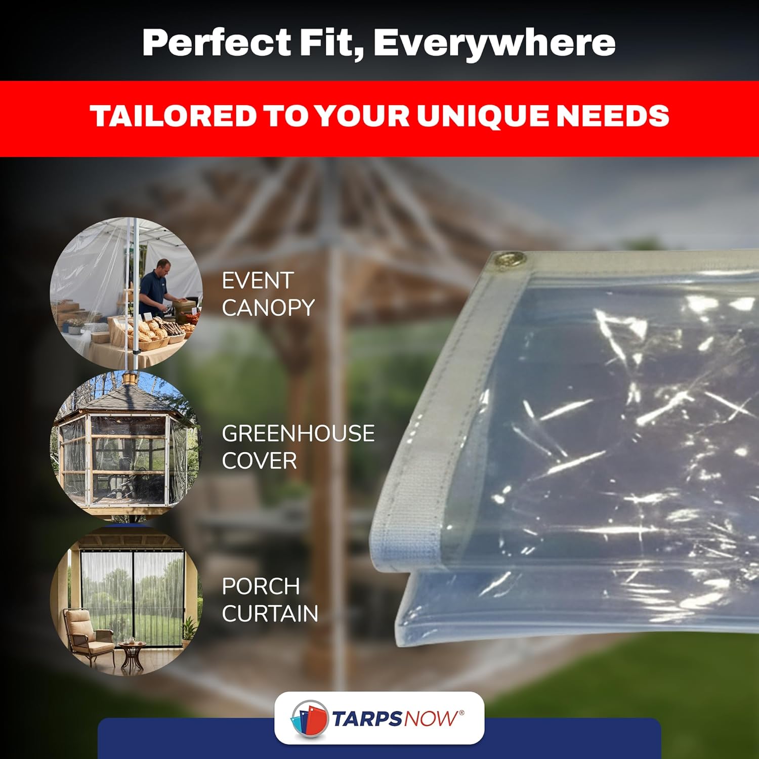 Tarps Now Marine Grade Clear Vinyl Tarp 20 Mil Heavy Duty Waterproof Clear Tarp for Patio, Porch Enclosure, Outdoor Winter Protection - 18 oz Transparent Tarpaulin (6' x 10')