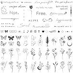 Realistic Temporary Tattoos for Women - 60 Sheets Tiny Small Removable Adult Fake Tattoos,185 Pcs Minimalist Waterproof Inspirational Quotes Words Wild Flower Floral Bouquet Adults Tattoo Stickers