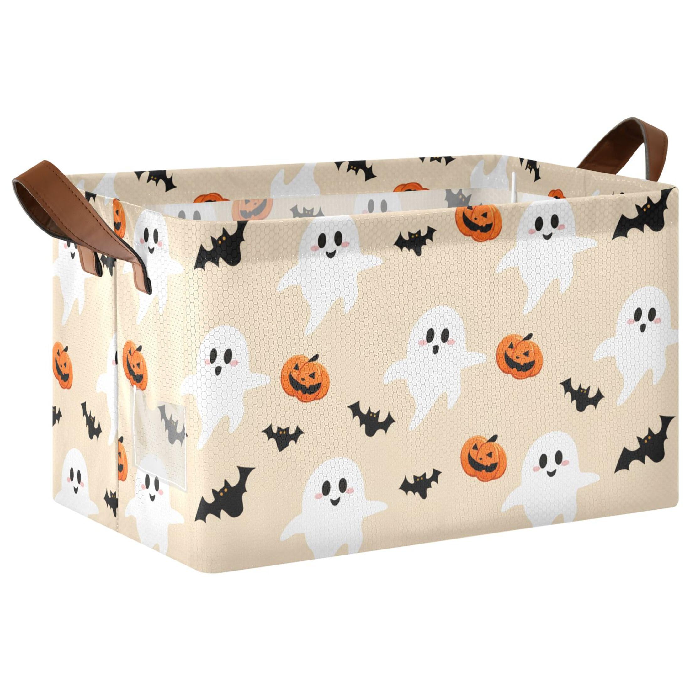 Kutsu Ghosts Pumpkins Foldable Storage Basket Collapsible Bin With Handles For Shelves
