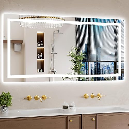 Miniatura 21 de Espejo de baño LED de 30 x 40 pulgadas con luces, antiniebla, retroiluminado + luz frontal, regulable, espejo de tocador LED para pared, espejo de