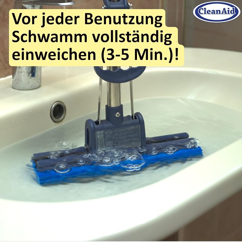 CleanAid OneTouch GO! Felmosó - Rozsdamentes Acél Nyéllel, Extra Nedvszívó PVA Szivaccsal, Csavarófunkcióval, Összecsukható Szegmensekkel Pa
