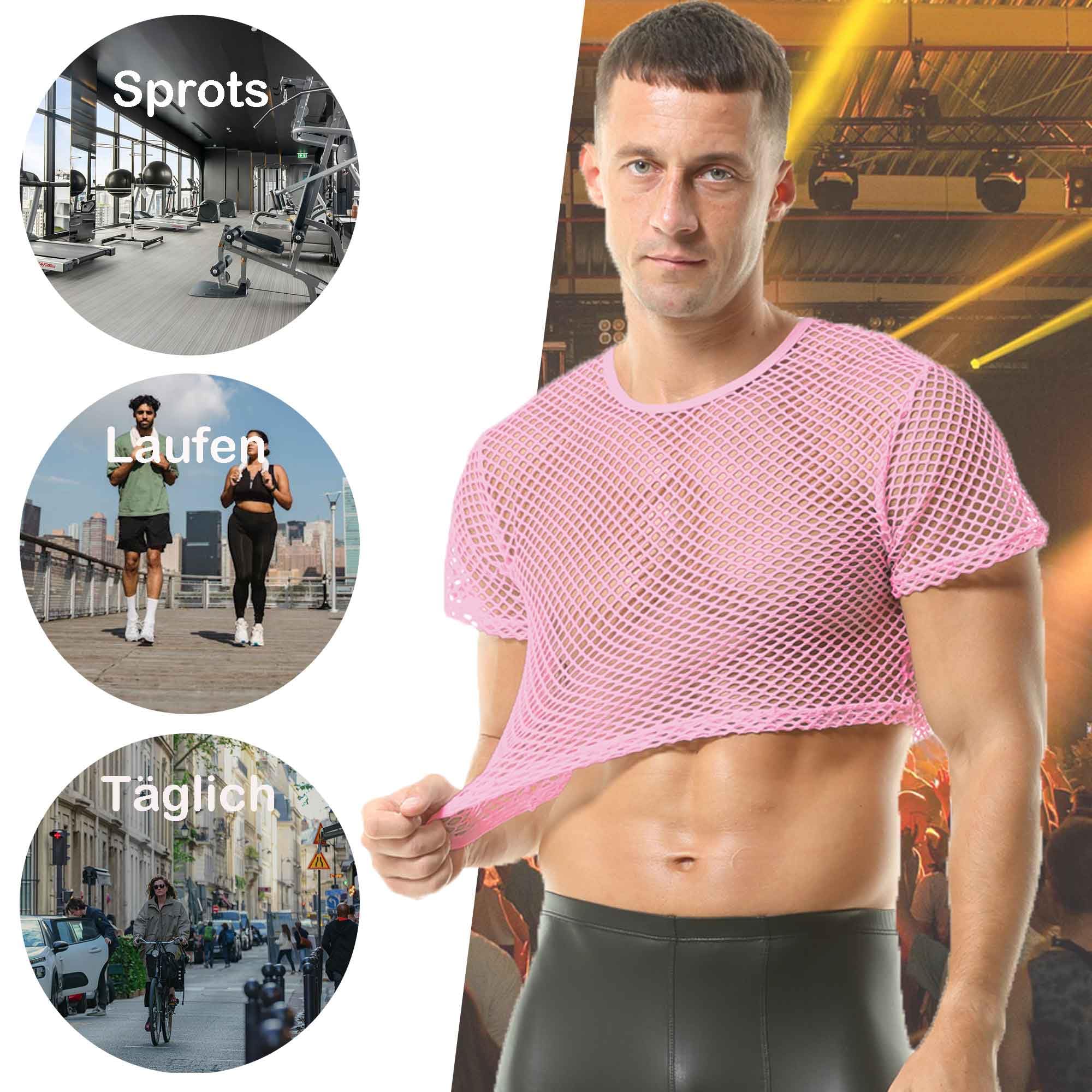 QiaTi Camisa de malla para hombre, transparente, manga corta, camiseta de malla, ropa interior sexy