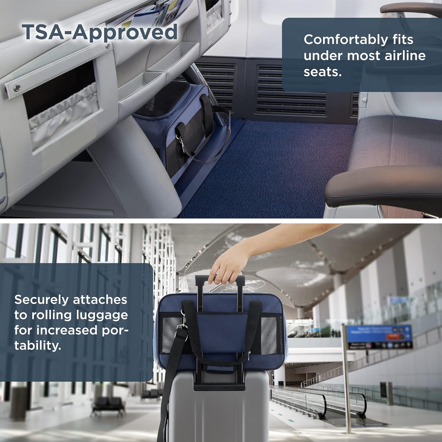 Lesure Cat Dog Carrier Airline Approved - Dog Carrier for Small Dogs Collapsible Soft Side TSA Approved Travel Pet Carrier for Car, Blue, 17.5x11x11