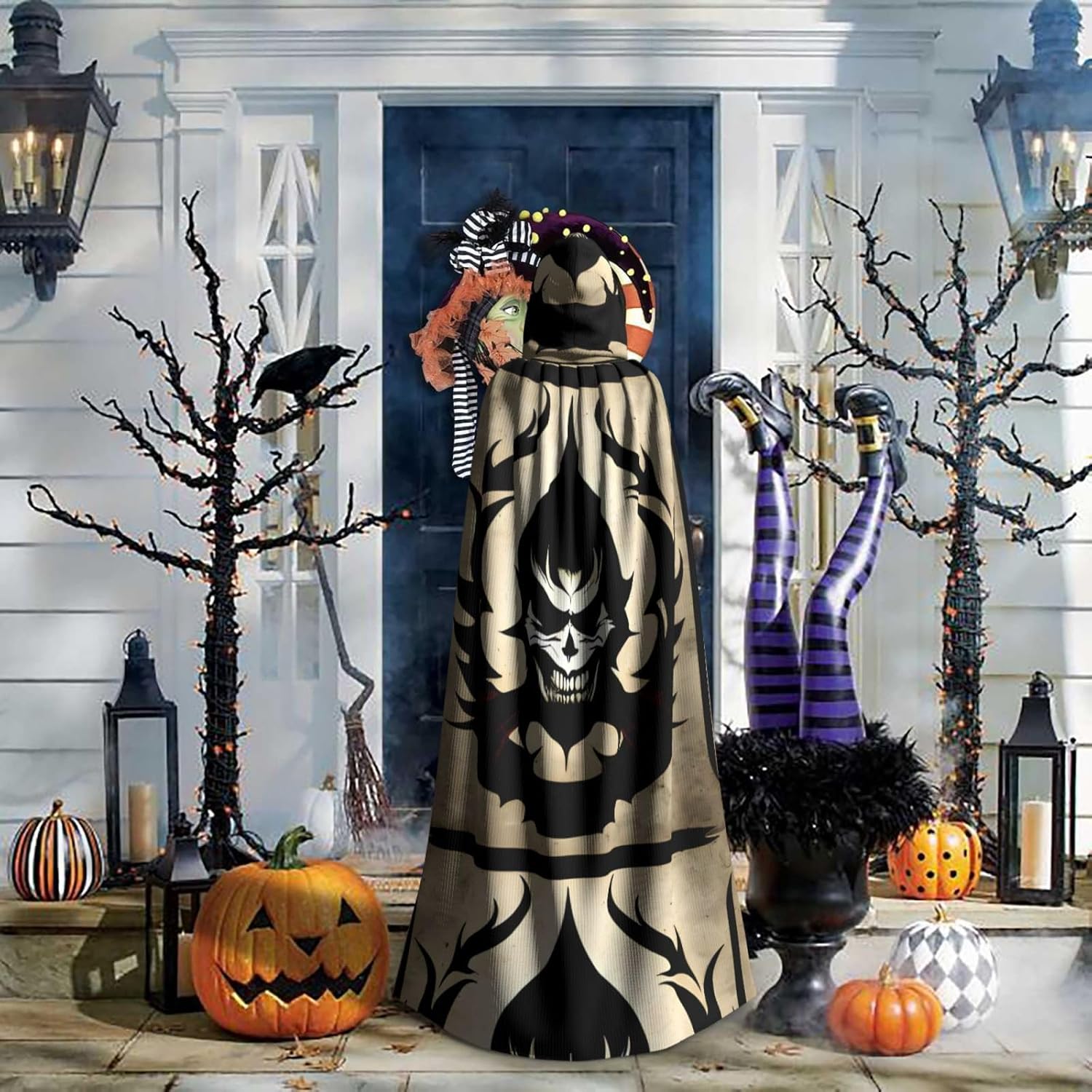Devil Satan Men Women Halloween Role Play Party Decoration Hooded Poncho Black