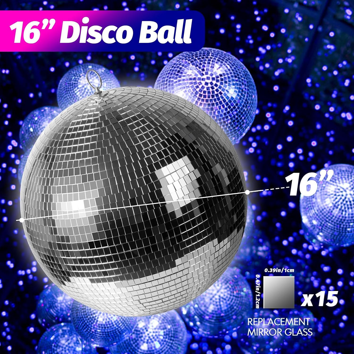 16inch Large Disco Ball Mirror Ball for Disco Party Decorations, Replacement Mirror x 15pcs