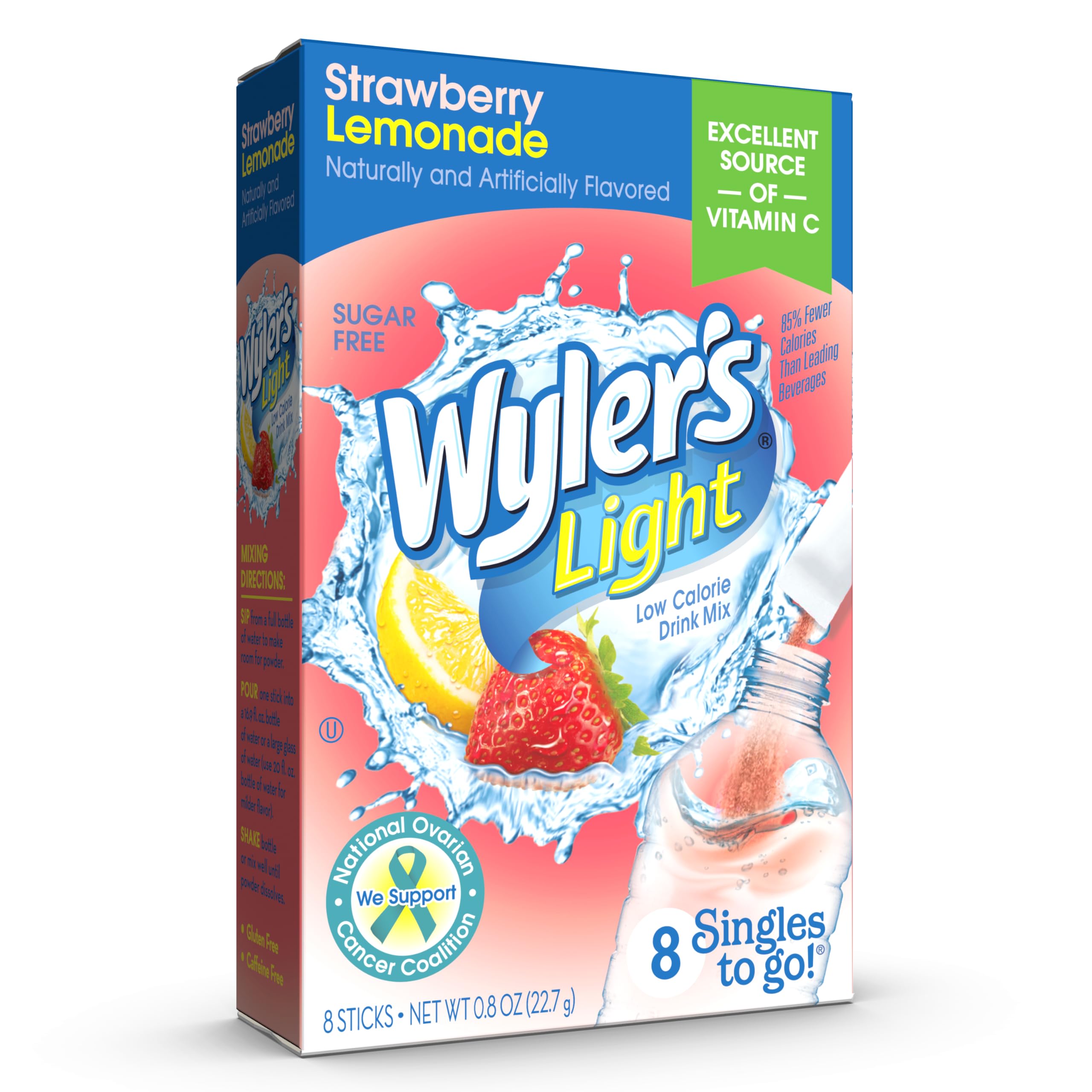 Singles Tо Go Powder Packets, Wаter Drink Mix, Strawberry Lemonade, 1 box with 8 count.