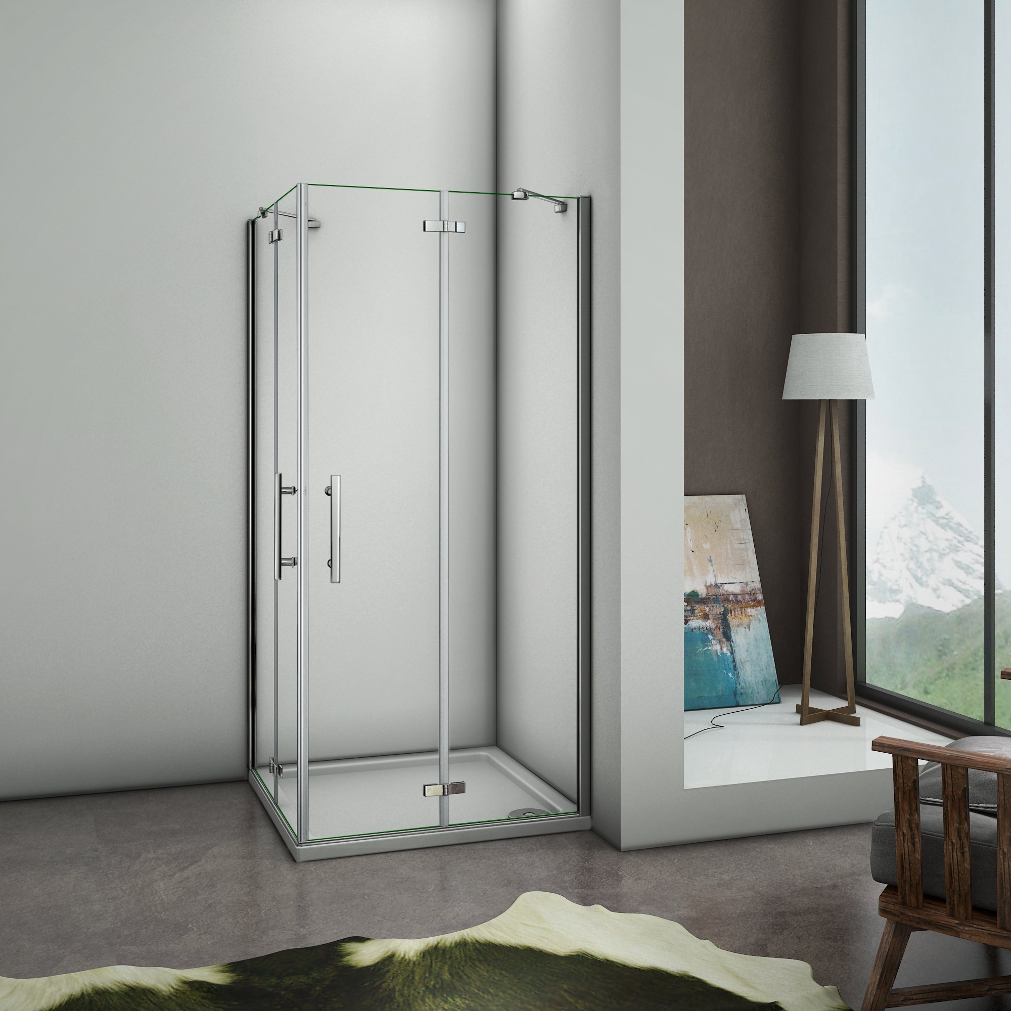 Box Cabina Doccia 90x90cm 2 Porte 2 Barre Stabilizzatrice Vetro Alta 195cm