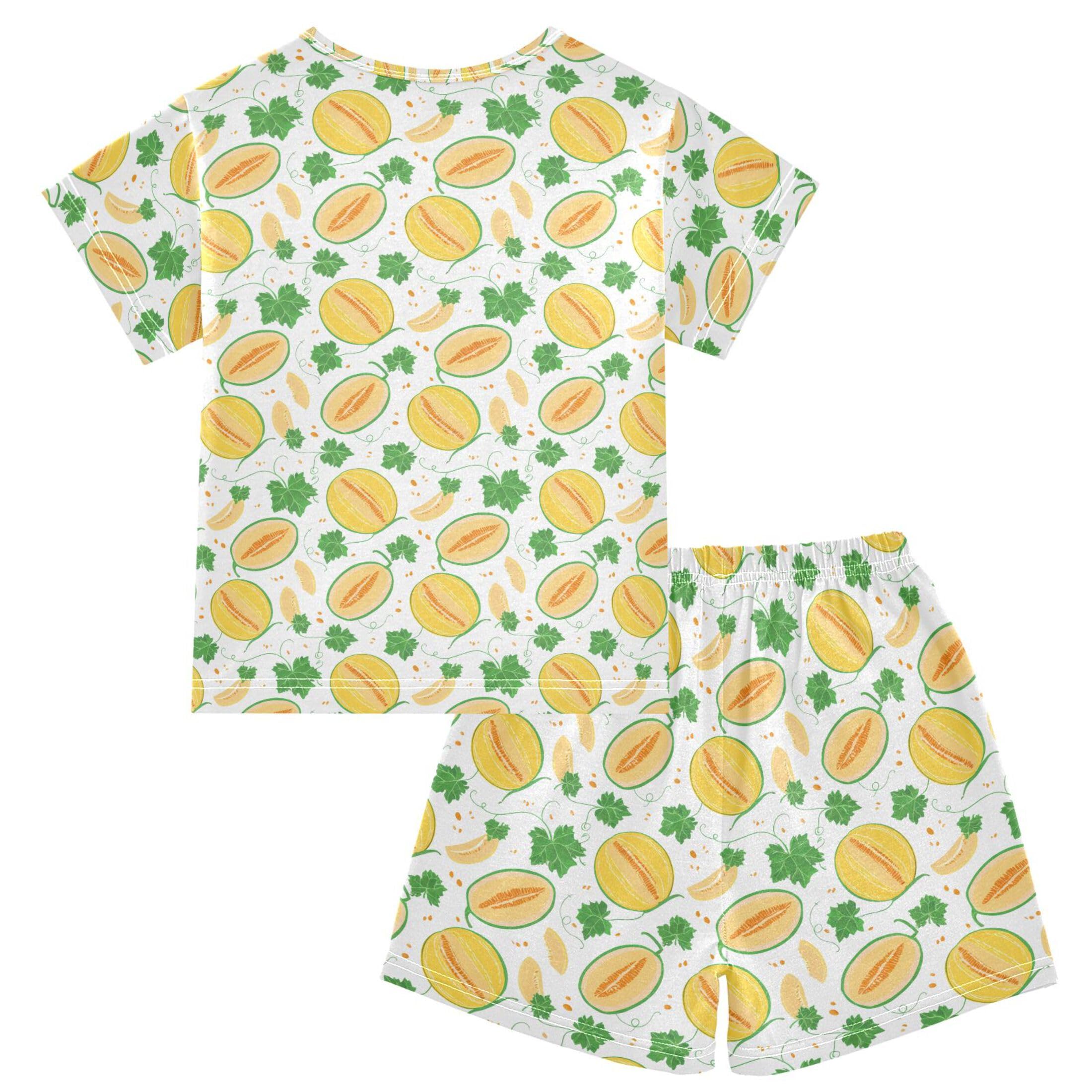 UMIRIKO Cantaloupe Fruit Summer Short Sleeve Pajamas Sleepwear PJ Set B0404889