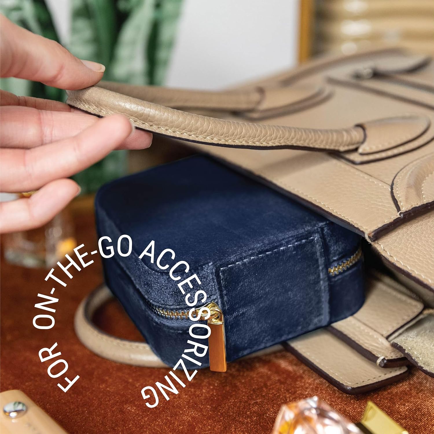 Benevolence LA Plush Velvet Jewelry Box | Travel Jewelry Case Organizer with Mirror | Featured in Oprah's Favorite Things | Best Gifts For Daughter, Girlfriend, Mom | Gifts For Her - Navy Blue - Image 7