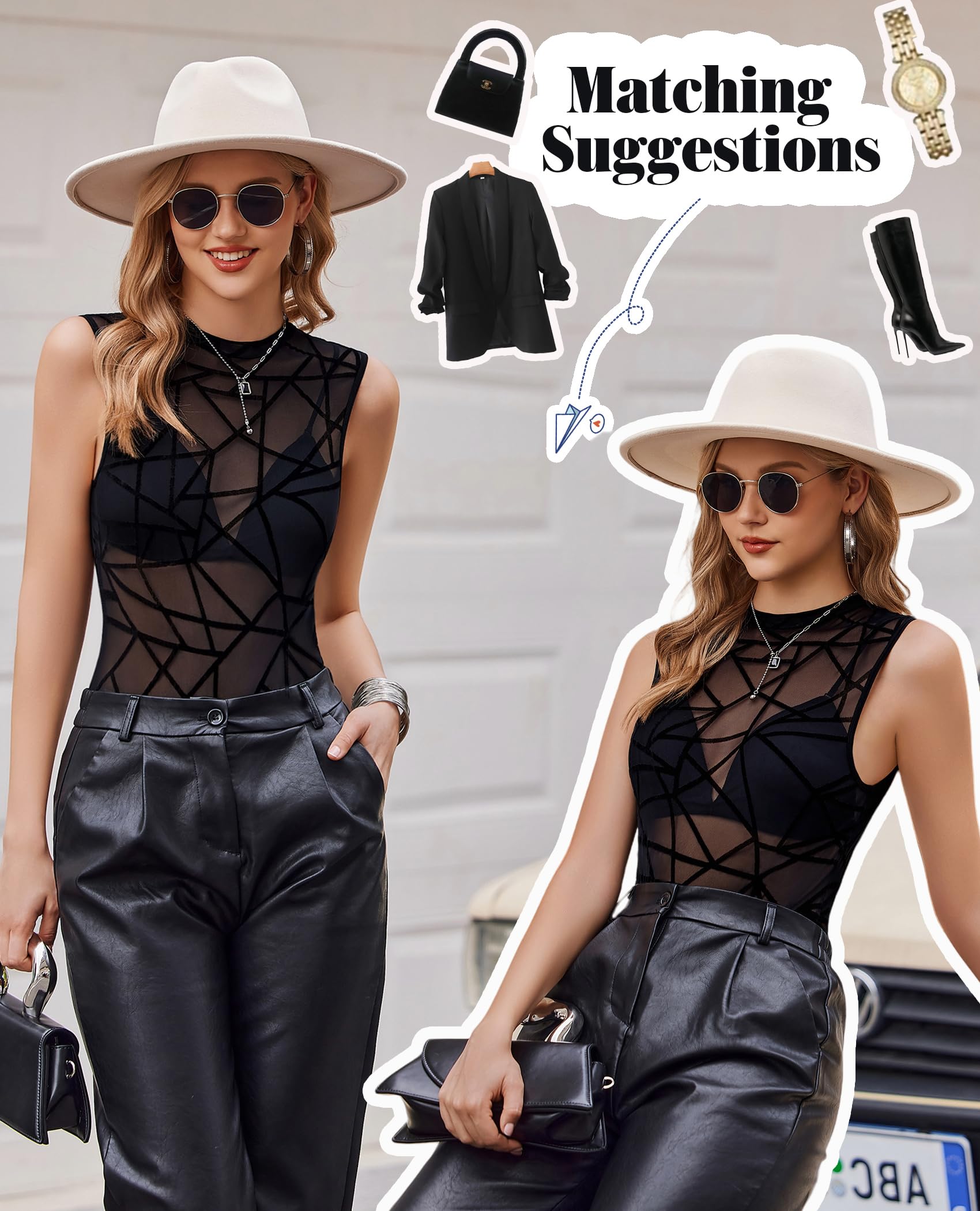 Avidlove Body Dessous Damen Sexy Unterwäsche Elegant Mesh Top Ärmellos Spitzen Bodysuit Rundhals-Ausschnitt Festliches Oberteil Rave Party Club Netzoberteil