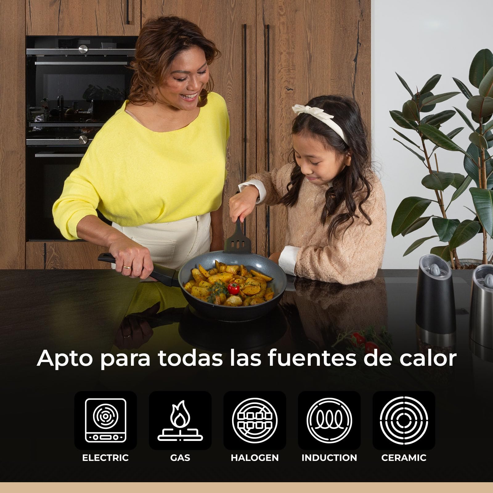 BE Living Delight Juego de sartenes 2 piezas – Sartenes de 24 y 28 cm – Revestimiento antiadherente cerámico – Apto para inducción – Sin PTFE ni PFOA – Negro