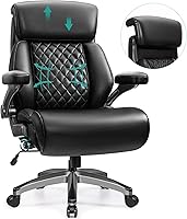 Vista 11 de Silla de oficina grande y alta de 500 libras, silla de escritorio ejecutiva de piel sintética resistente con asiento ancho, soporte lumbar Negro