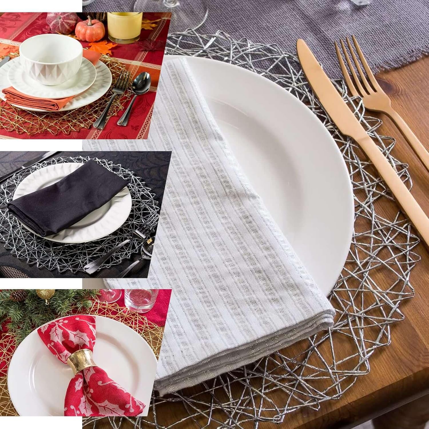 Gold 15'' Round Metallic String Placemats Set of 6
