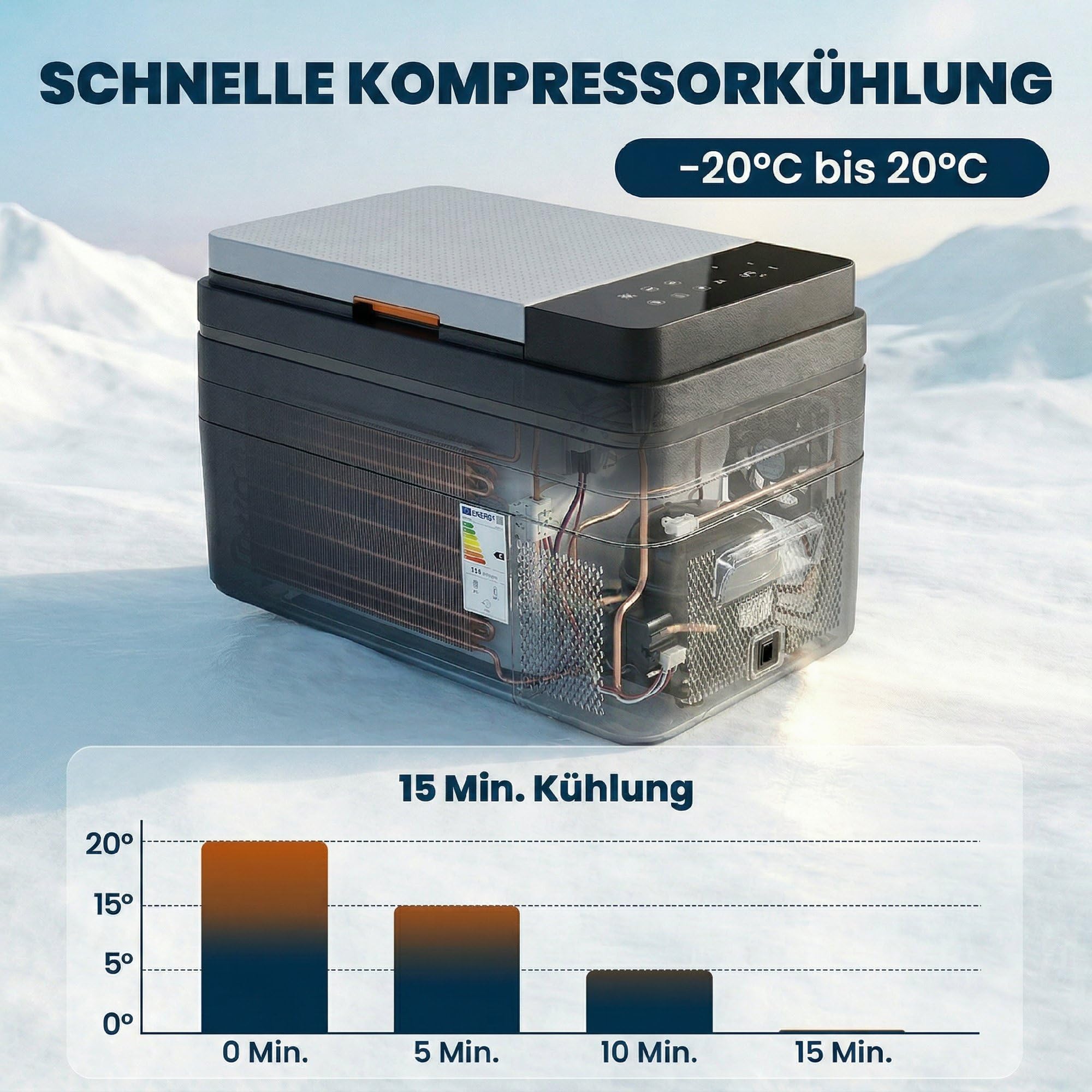 Outsunny Kompresorowa lodówka turystyczna 30L -20℃-20℃ Elektryczna lodówka turystyczna z sterowaniem przez aplikację, oświetleniem LED, złączem USB, ochroną baterii 12/24V DC & 110-240V AC, przenośna